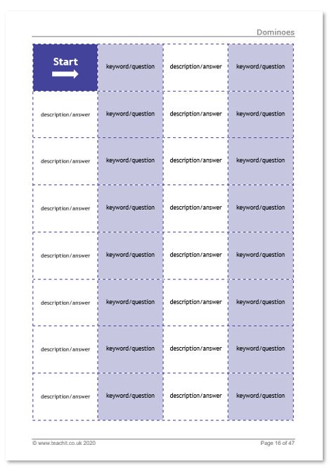Teachit dominoes game template