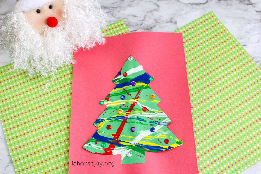 Marble-painted Christmas tree cards from I Choose Joy