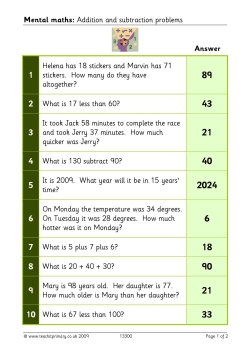 Mental maths addition and subtraction
