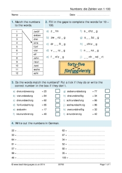 Numbers: die Zahlen von 1-100