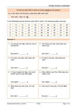 Simple division worksheet