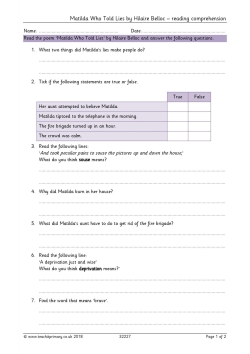 Matilda Who Told Lies – reading comprehension