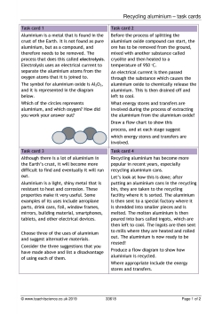 Recycling aluminium – task cards Recycling aluminium – task cards