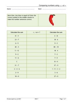 Comparing numbers using , or = Comparing numbers using , or =