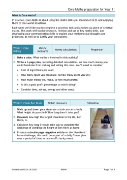 Core maths preparation for year 11